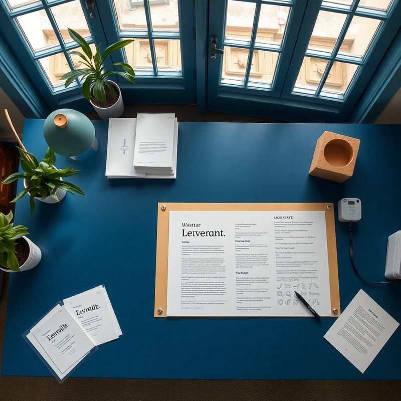 Overhead view of an ink-blue Cork design studio desk with type specimens and a warm-white mood board